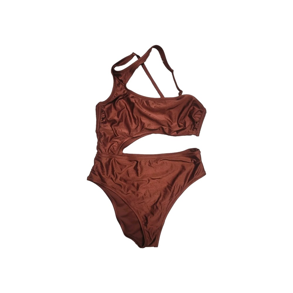 Fe Noel Target Metallic Brown Asymmetrical Cutout One Piece Swimsuit Size Large